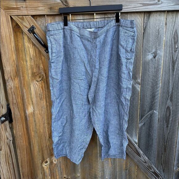 Coldwater Creek Pant 100% Linen Pull-On Stripe Blue and White Pants 1X - Picture 2 of 6